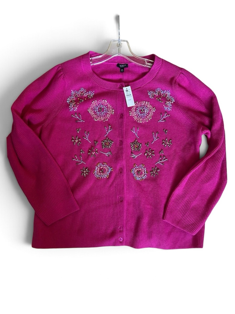 NWT Talbots Beaded Floral Cardigan Sweater Pink Plus 2X Petite 2XP